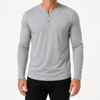 Holt | Mens Henley Long Sleeve Vintage Fitted Cotton Top, Light Grey