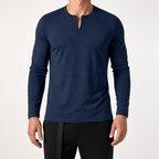 Holt | Mens Henley Long Sleeve Vintage Fitted Cotton Top, Navy Blue