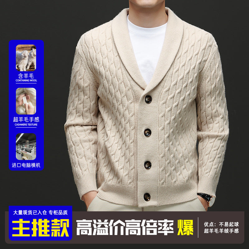 Ignatius | Mens Wool Blend Cardigan Thick Knit Coat Jumper - 8