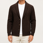 Ignatius | Mens Cardigan Wool Blend Knitted Thick Knit Coat Jumper, Dark Brown