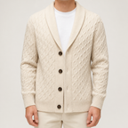 Ignatius | Mens Cardigan Wool Blend Knitted Thick Knit Coat Jumper, Off White