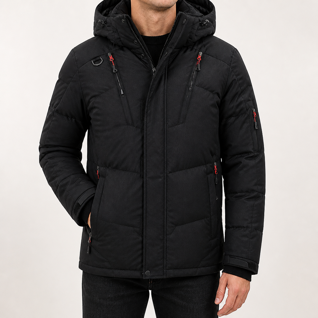 Ike | Mens Hooded Padded Warm Winter Puffer Coat Outdoor Jacket, Black