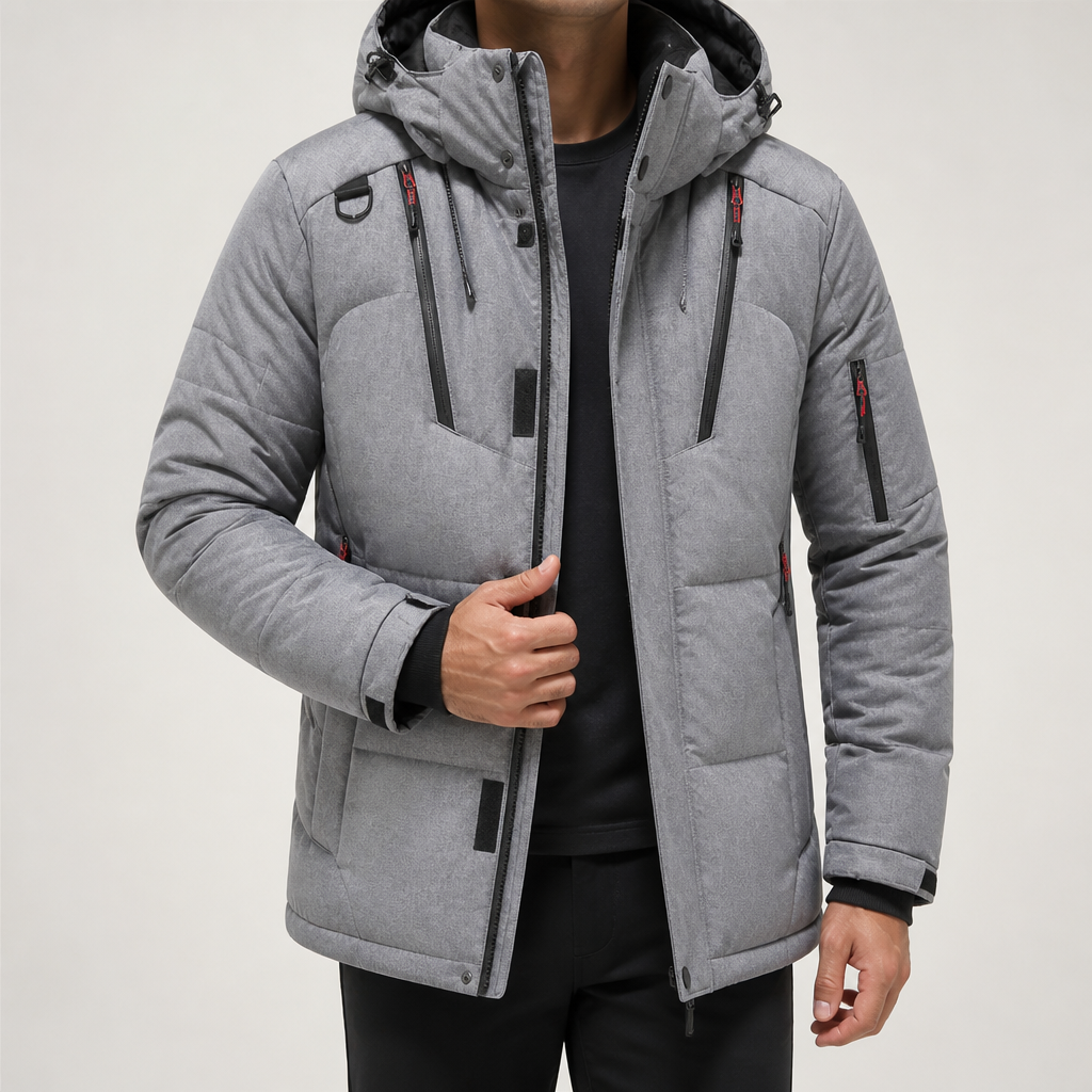 Ike | Mens Hooded Padded Warm Winter Puffer Coat Outdoor Jacket, Grey