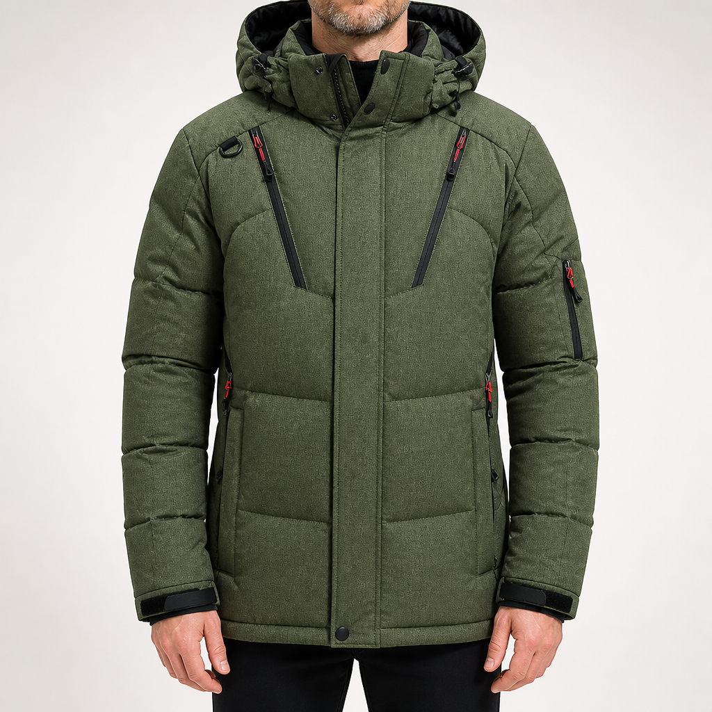 Ike | Mens Hooded Padded Warm Winter Puffer Coat Outdoor Jacket, Green