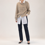 Ilse | Womens Cardigan Knitted Button Round Neck Casual Cardigan, Apricot