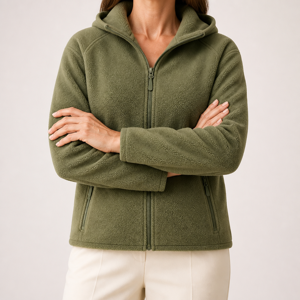 Imogen | Womens Hooded Fleece Zip Warm Casual Sweatshirt Shirt, Army Green