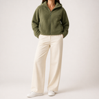 Imogen | Womens Hooded Fleece Zip Warm Casual Sweatshirt Shirt, Army Green