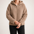 Imogen | Womens Hooded Fleece Zip Warm Casual Sweatshirt Shirt, Khaki