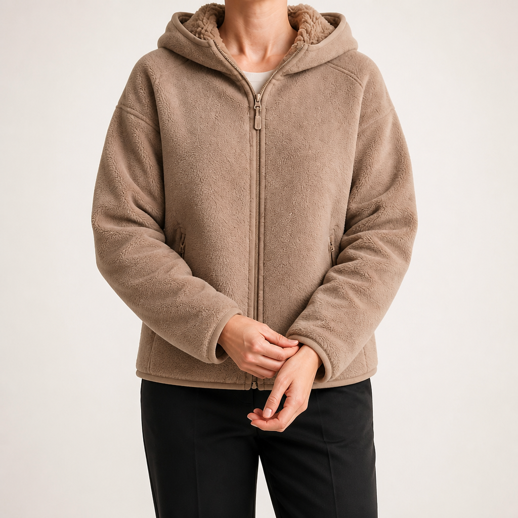 Imogen | Womens Hooded Fleece Zip Warm Casual Sweatshirt Shirt, Khaki