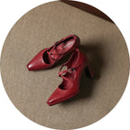 Inez | Womens Pointed Toe High Heels Chunky Heel Buckle Pumps