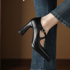 Inez | Womens Pointed Toe High Heels Chunky Heel Buckle Pumps