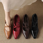 Inez | Womens Pointed Toe High Heels Chunky Heel Buckle Pumps