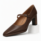 Inez | Womens Pointed Toe High Heels Chunky Heel Buckle Pumps
