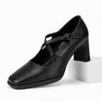 Inez | Womens Pointed Toe High Heels Chunky Heel Buckle Pumps