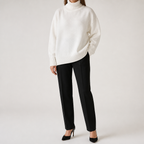 Ingrid | Womens Turtleneck Knitted Long Sleeve Jumper Sweater, Off White