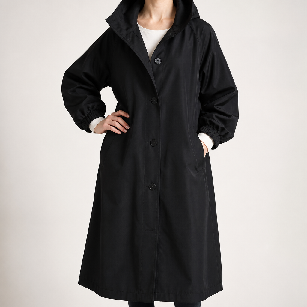 Irene | Womens Trench Coat Windbreaker Classic Mid Length Jacket, Black