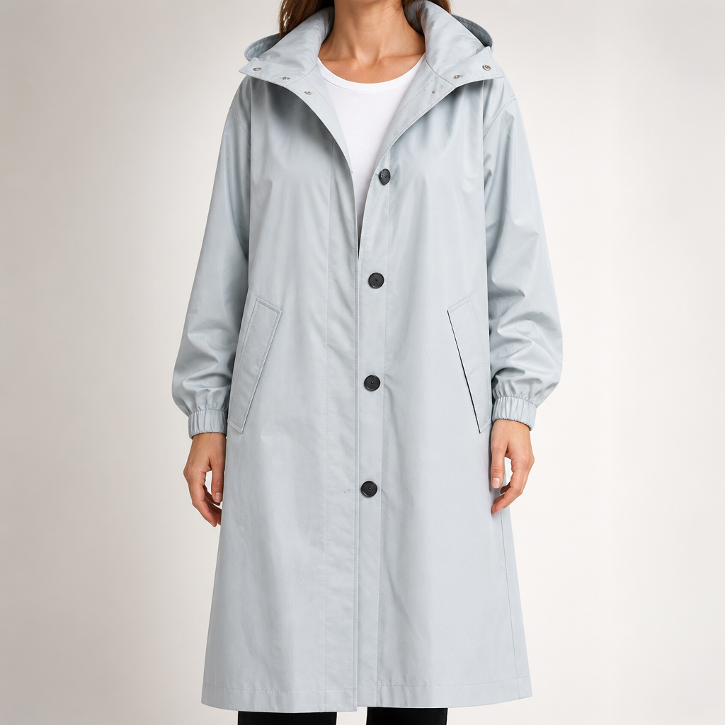 Irene | Womens Trench Coat Windbreaker Classic Mid Length Jacket, Light Blue
