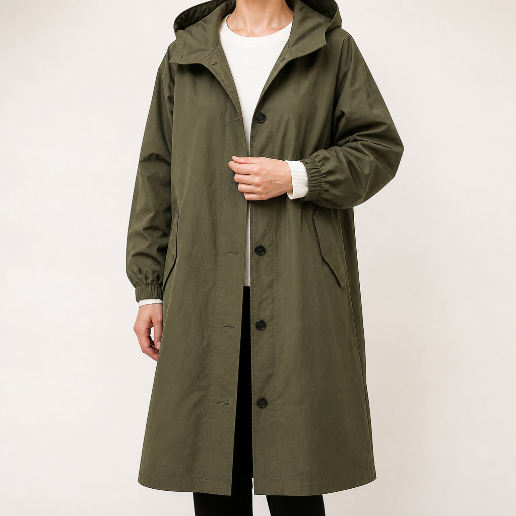 Irene | Womens Trench Coat Windbreaker Classic Mid Length Jacket, Army Green