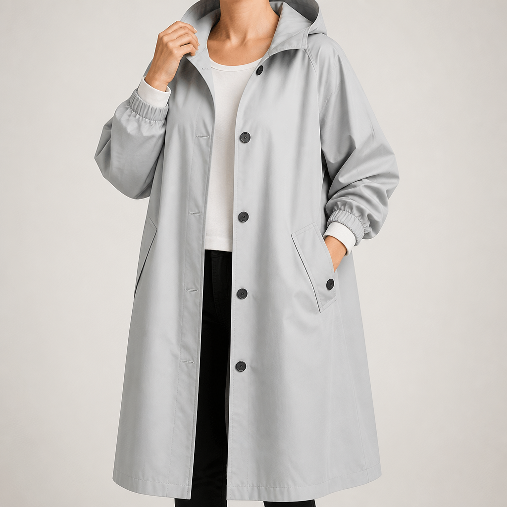 Irene | Womens Trench Coat Windbreaker Classic Mid Length Jacket, Light Grey