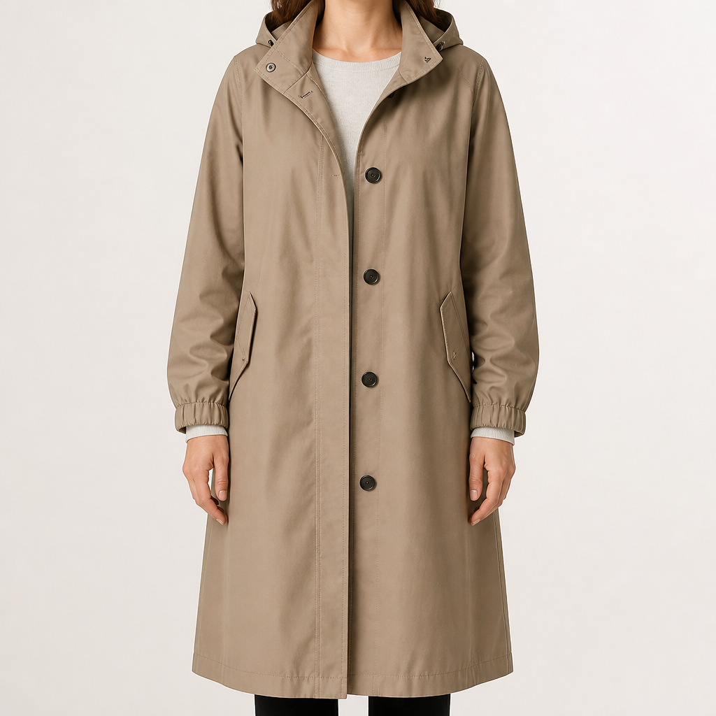 Irene | Womens Trench Coat Windbreaker Classic Mid Length Jacket, Khaki