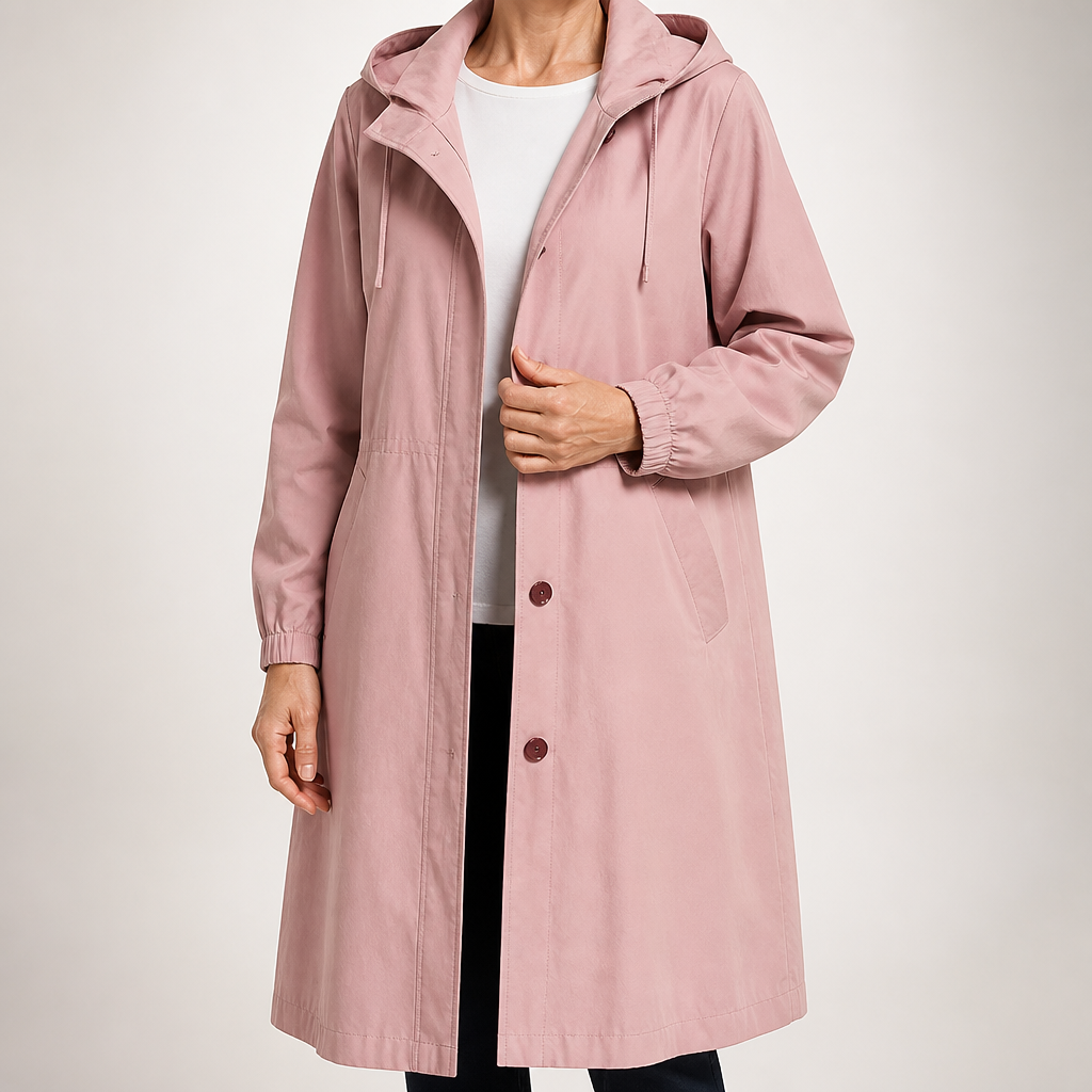 Irene | Womens Trench Coat Windbreaker Classic Mid Length Jacket, Pink
