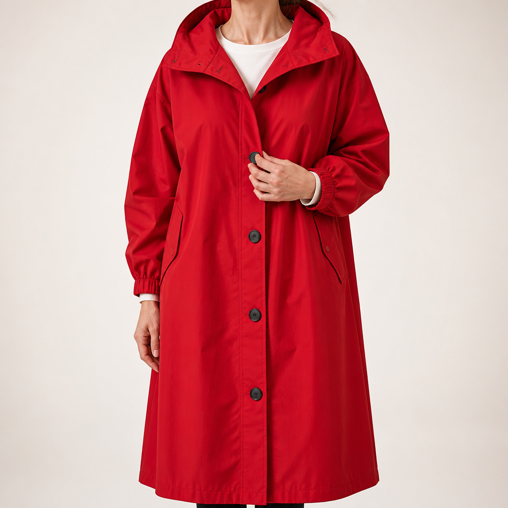 Irene | Womens Trench Coat Windbreaker Classic Mid Length Jacket, Red