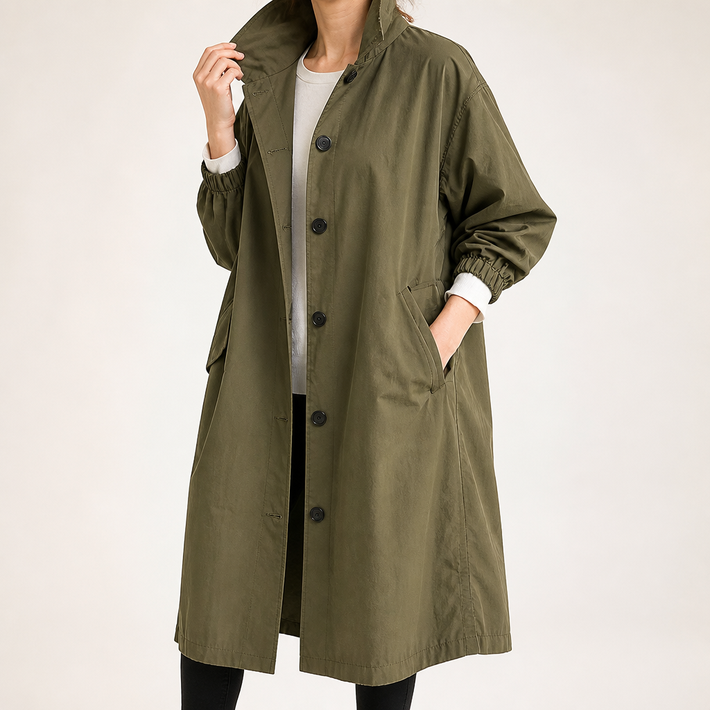 Irene | Womens Trench Coat Windbreaker Classic Mid Length Jacket, Green