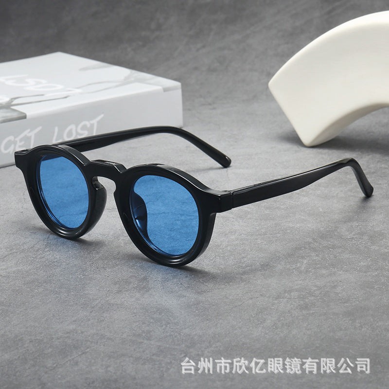 Iris | Womens Tortoiseshell Polarised Round Retro Sunglasses - Black / Blue Lens