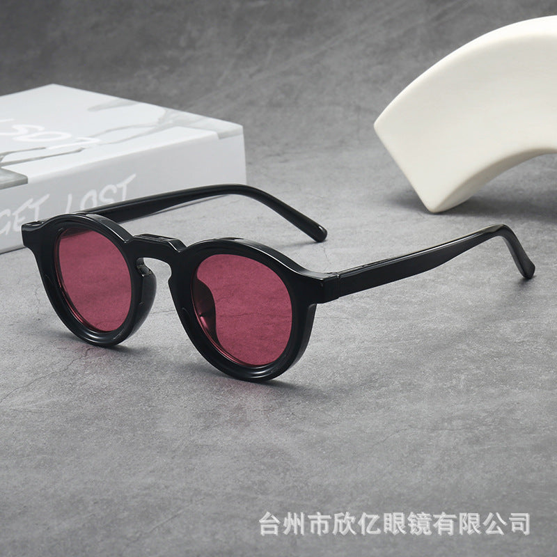 Iris | Womens Tortoiseshell Polarised Round Retro Sunglasses - Black / Pink Lens