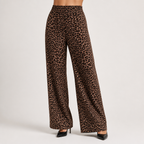 Iris | Womens Wide Leg Trousers Leopard Print High Waisted Palazzo Casual Pants, Brown