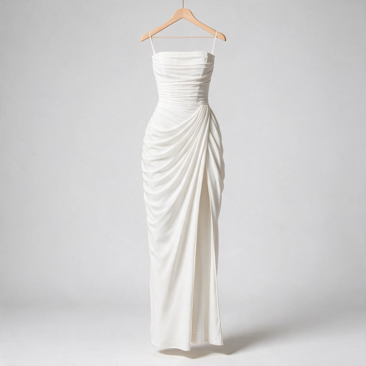Isabelle | Womens Strapless Wedding Guest Maxi Dress Pleated Side Slit Formal Summer Gown