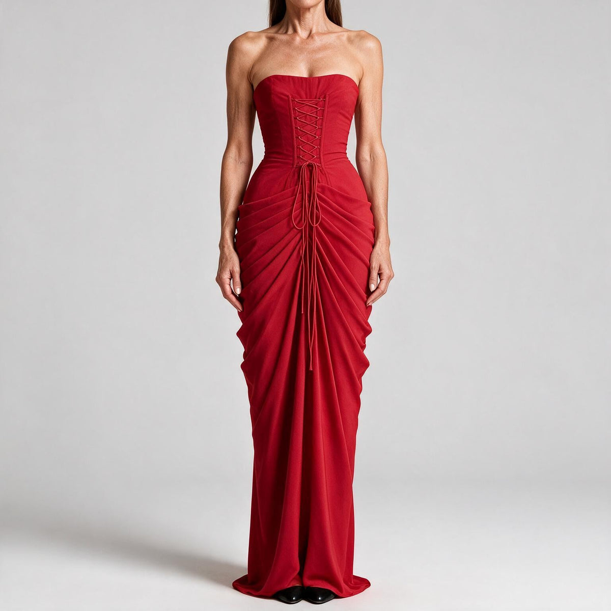 Isabelle | Womens Strapless Wedding Guest Maxi Dress Pleated Side Slit Formal Summer Gown