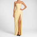 Isabelle | Womens Strapless Wedding Guest Maxi Dress Pleated Side Slit Formal Summer Gown, Light Yellow