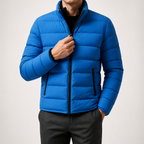 Isidore | Mens Warm Zip Stand Collar Winter Cotton Cardigan, Light Blue