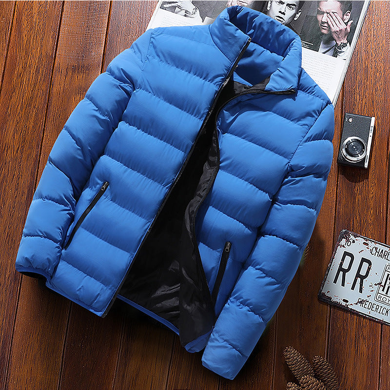 Isidore | Mens Warm Zip Stand Collar Winter Cotton Cardigan - Light Blue