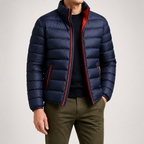 Isidore | Mens Warm Zip Stand Collar Winter Cotton Cardigan, Navy