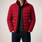 Isidore | Mens Warm Zip Stand Collar Winter Cotton Cardigan, Wine Red