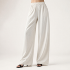 Isla | Womens High Waisted Wide Leg Drape Workwear Trousers Pants, Apricot