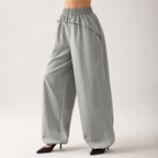 Isla | Womens High Waisted Wide Leg Drape Workwear Trousers Pants, Cement Grey