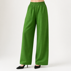 Isla | Womens High Waisted Wide Leg Drape Workwear Trousers Pants, Grass Green