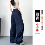 Isla | Womens High Waisted Wide Leg Drape Workwear Trousers Pants - Navy