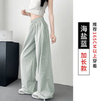 Isla | Womens High Waisted Wide Leg Drape Workwear Trousers Pants - Sea Salt Blue