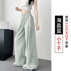 Isla | Womens High Waisted Wide Leg Drape Workwear Trousers Pants - Sea Salt Blue