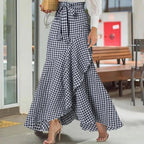 Isolde | Womens Plaid High Waisted Ruffle Mermaid Maxi Skirt - 2