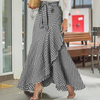 Isolde | Womens Plaid High Waisted Ruffle Mermaid Maxi Skirt - 3