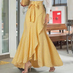 Isolde | Womens Plaid High Waisted Ruffle Mermaid Maxi Skirt - 4