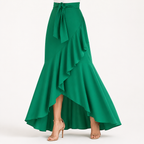 Isolde | Womens Plaid High Waisted Ruffle Mermaid Maxi Skirt, Green