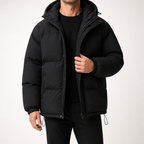 Ivo | Mens Winter Padded Warm Thickened Stand Collar Coat, Black