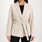 Ivy | Womens Faux Suede Belted Longline V Neck Fall Jacket Coat, Beige