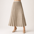 Jackie | Womens Pleated Knit A Line High Waisted Long Maxi Skirt, Apricot